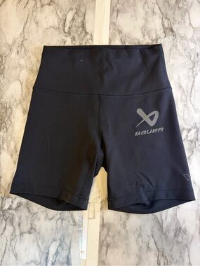 Bauer Black Lululemon High-Rise Bike Shorts with Reflective Logo